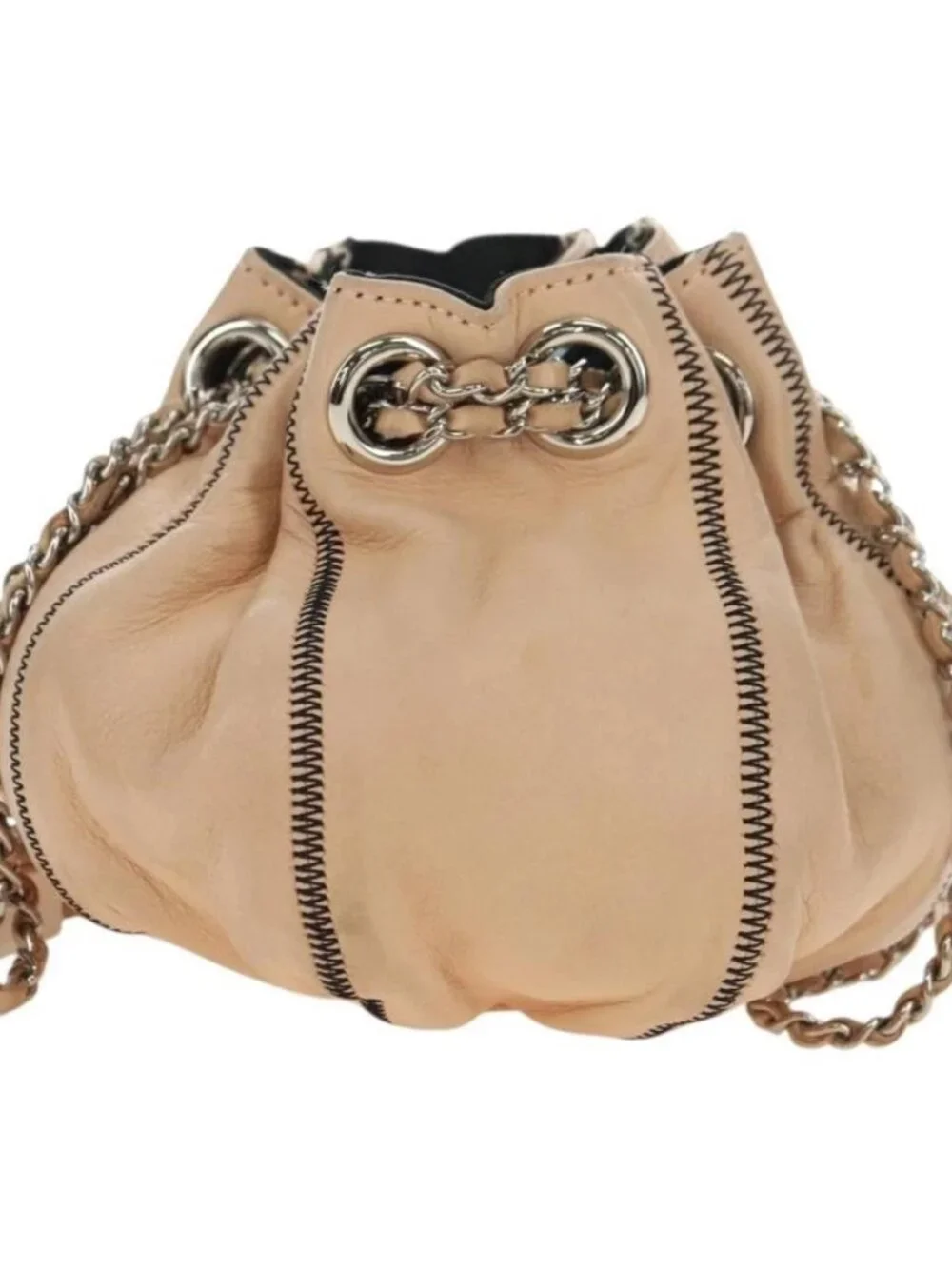 CHANEL Chain Purse Hand Bag Lamb Skin Beige Silver CC Auth bs35366V